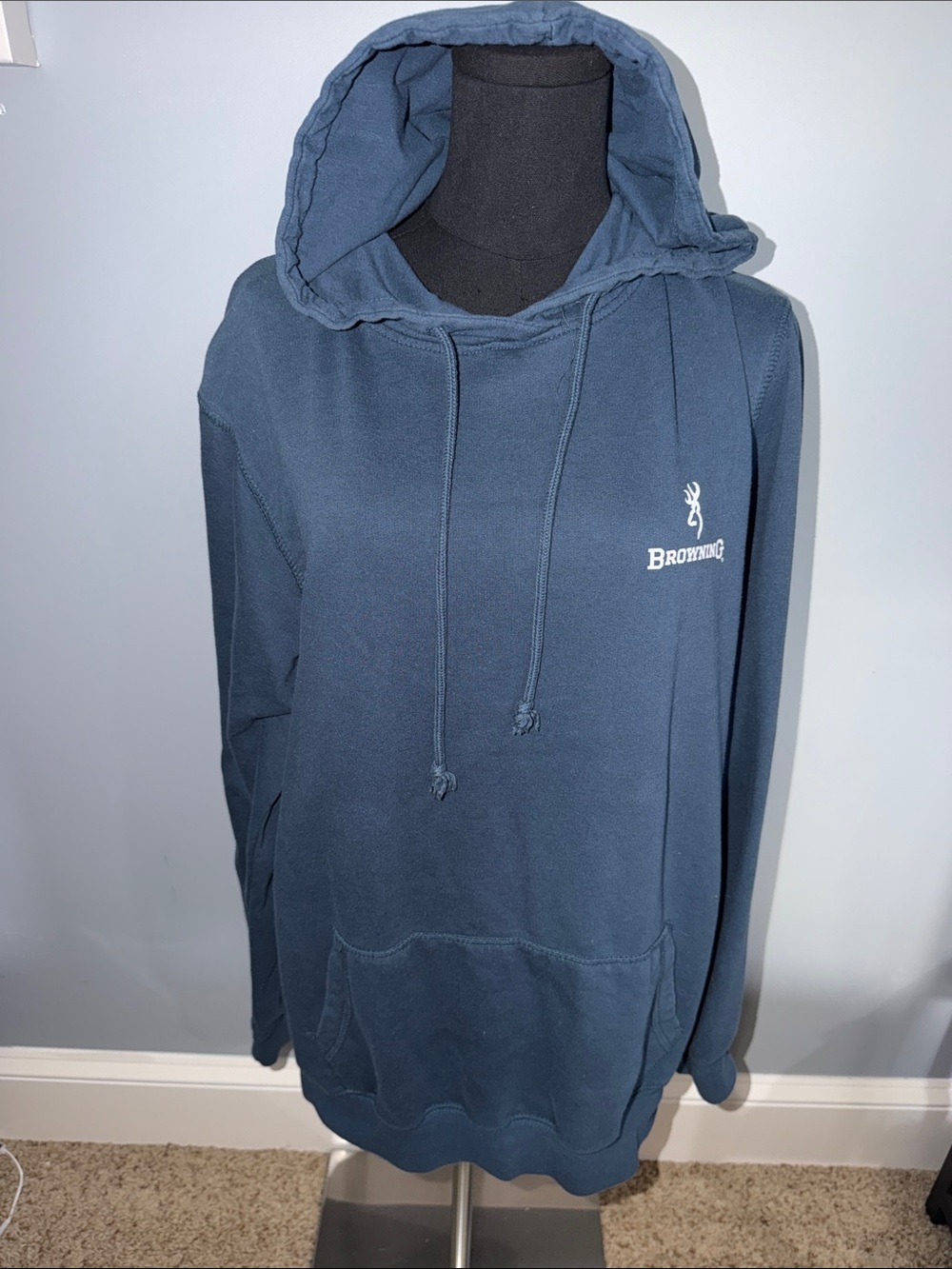 Browning Blue Hooded Pullover with White Logo Size Large